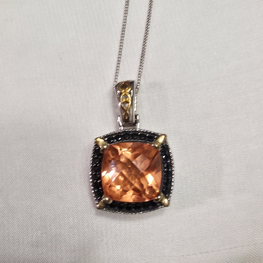 Imperial Quartz, Thai Black Spinel, 14K Yellow Gold & Platinum Over SS Necklace